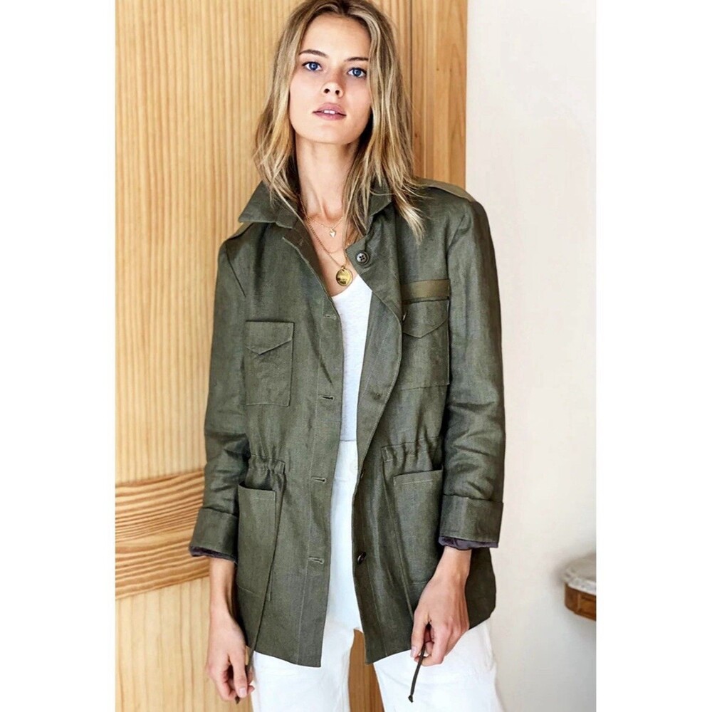 Emerson Fry Little Army Green Linen Fully Lined Jacket USA Made Size M Retro